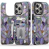 FUNMIKO for iPhone 15 Pro Wallet Case with Card Holder, RFID-Blocking, Military-Grade Protection & UV-Printed Artwork, Magnetic Closure with Leather Kickstand - Dreamy Lotus