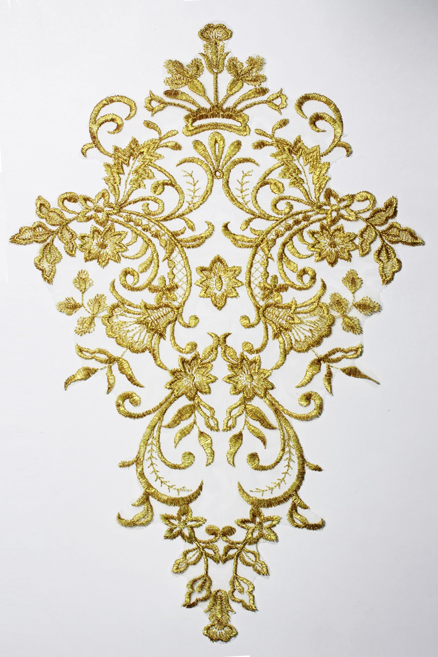 2 Pieces Extra Lace Applique Wedding Motif Sew On #62A (Metallic Gold)