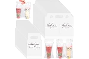 MJOGGOTT 1000 Count Handle Drinking Poly Bags, Thank You Clear Plastic Packaging Drinks Bags Drink Carrier with Handle Cup Carriers for Drinks Beverage Coffee Restaurant Bar, Hold 1 and 2 Cups