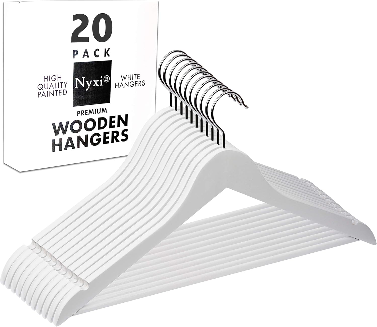 Nyxi Pack of 20, White Clothes Hangers Natural Wooden Wood Clothes Coat