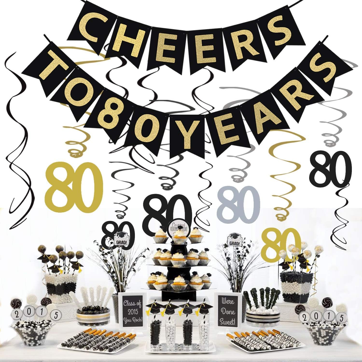 JeVenis 80th Birthday Party Decorations KIT Cheers to 80 Years Banner