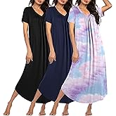 Ekouaer 3 Pack Long Nightgowns for Women Plus Size House Dress Short Sleeve Night Gown V Neck Casual Nightshirt M-5XL