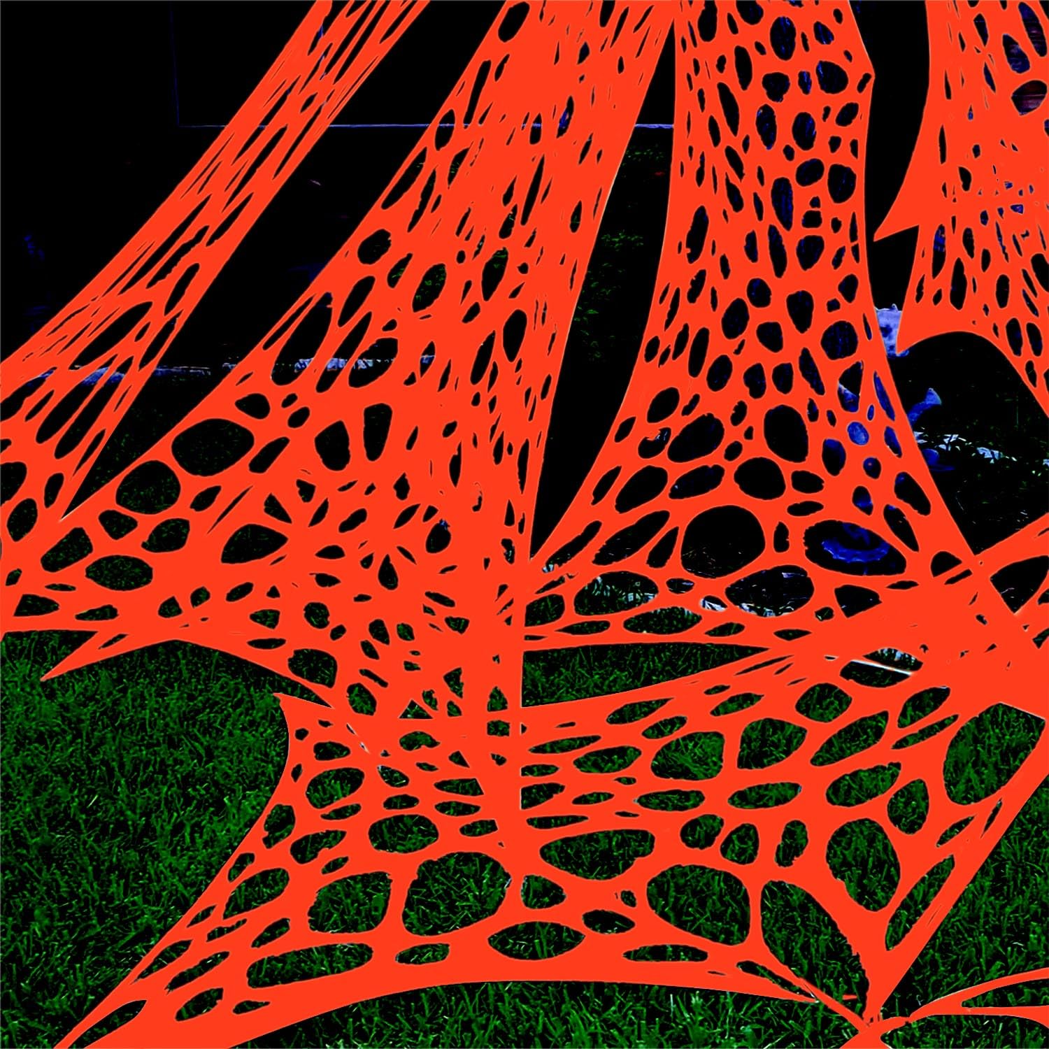Photo 1 of YHFUISK 700 Sqft Giant Durable Spider Web Halloween Decorative Outdoor, Beef Web for Glow in The Dark Spider Web, Orange Giant Spider Outdoor Decor Set,with 3 Blacklight (24FT x 4FT)