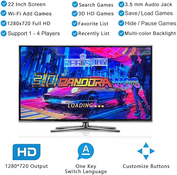 REGIISJOY 36800 IN 1 METAL BOX ARCADE GAME CONSOLE, 22-INCH HD SCREEN PORTABLE 3D WIFI PANDORAS BOX W88 PRO,RETRO VIDEO GAME MACHINE SEARCH HIDE SAVE LOAD PAUSE FUNCTION