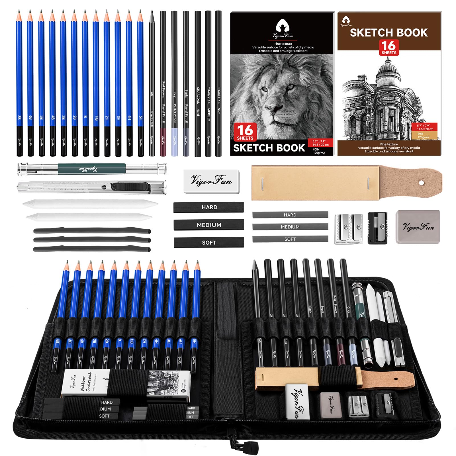 Art Supplies, Sketching & Drawing Pencils Art Kit with 2 Sketch Pads