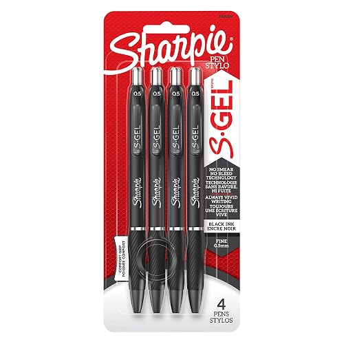 Sharpie S-Gel, Gel Pens, Fine Point (0.5 mm), Black Ink Gel Pen, 4 Count
