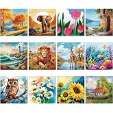 Sherr 12 Pcs Pre Drawn Canvas Pre Printed Canvas Set for Adults Cute Printed to Paint Set Theme Painting for Christmas Party Favor(Mixed Style,8 x 8 Inch)