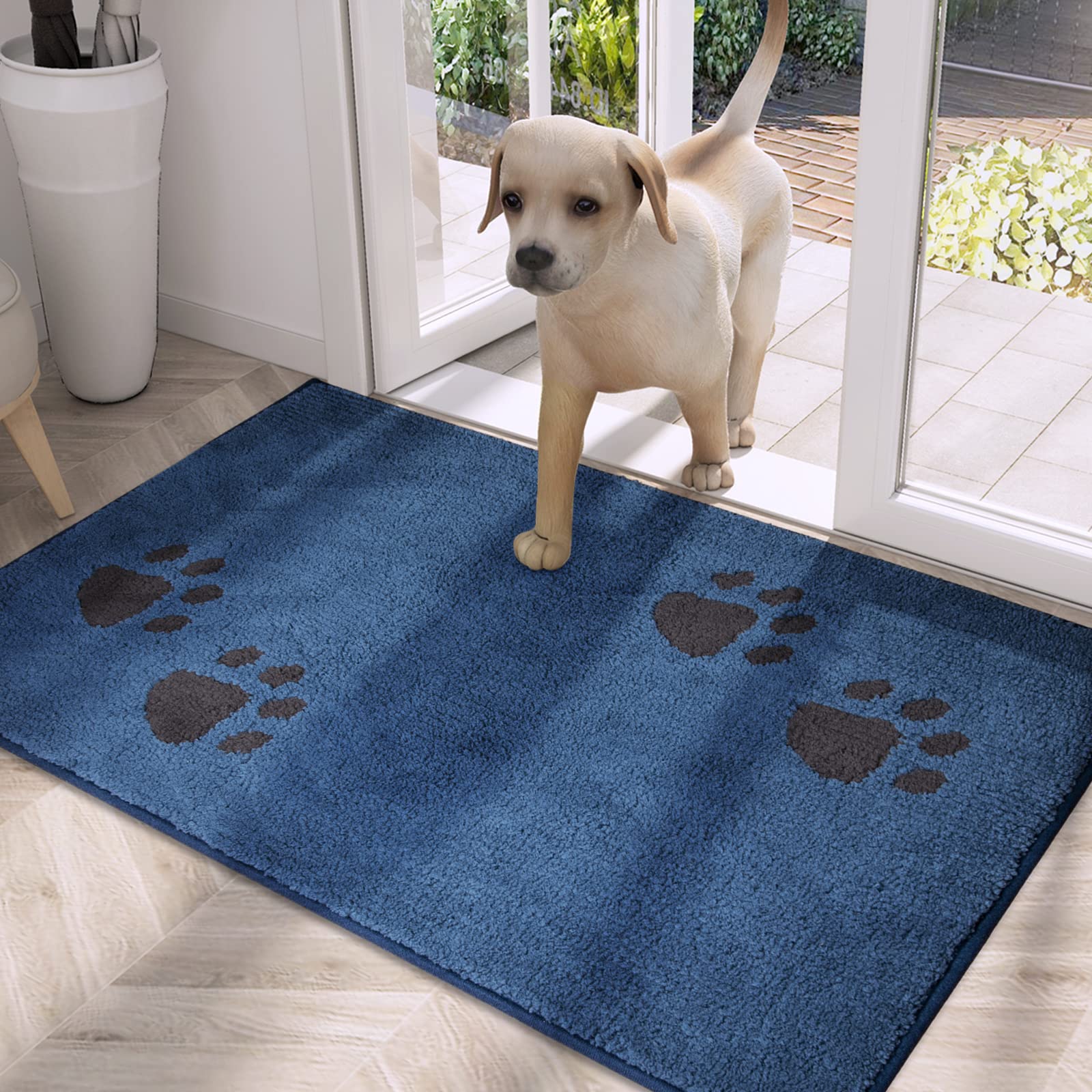 Photo 1 of PURRUGS Dirt Trapper Door Mat 20" x 31.5", Non-Skid/Slip Machine Washable Microfiber Entrance Rug, Shoes Scraper, Dog Doormat, Super Absorbent Floor Mat for Muddy Wet Shoes and Paws, Blue