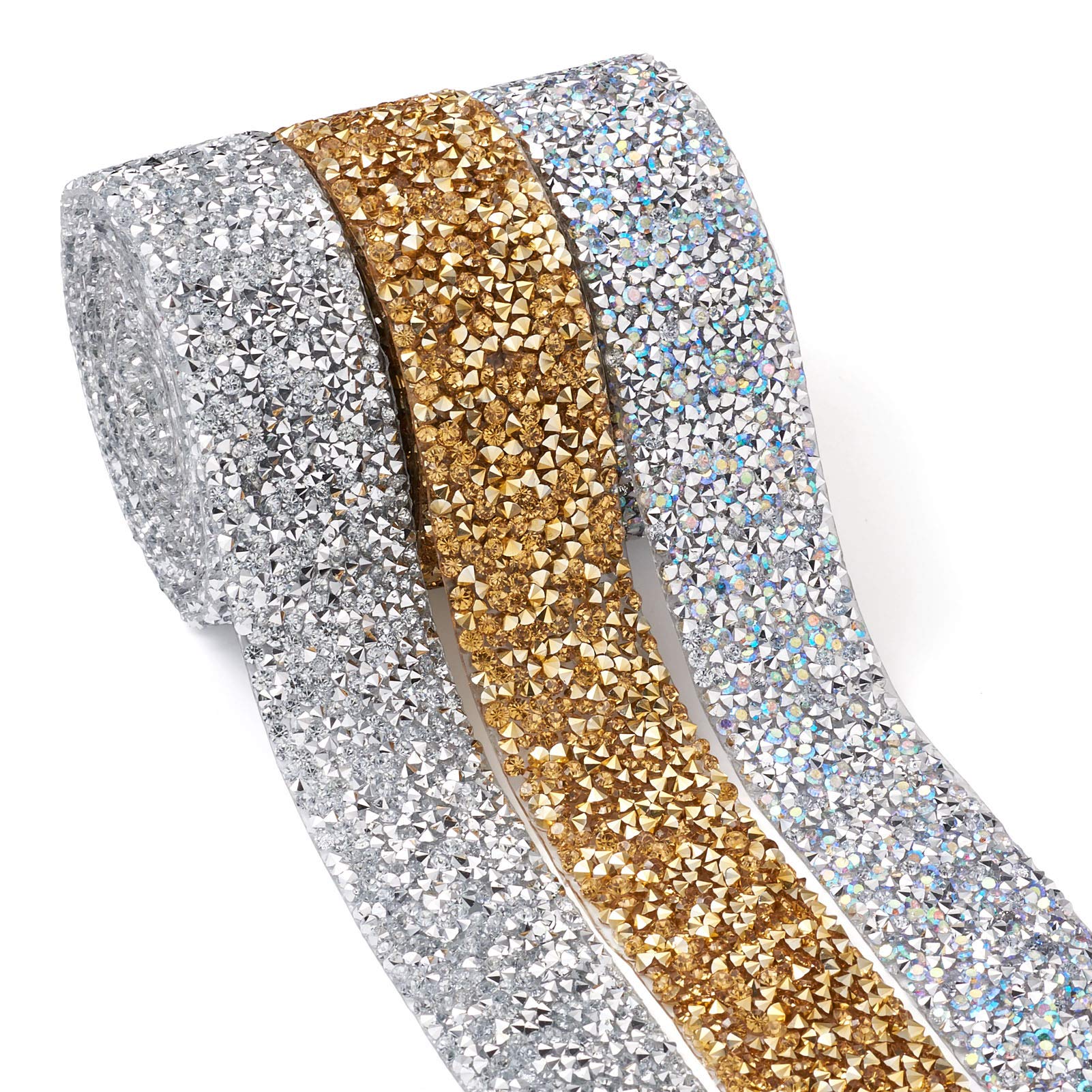 Crystal Rhinestone Ribbon 6 Yards Diamond Sparkling Ribbons Roll Bling Banding Belt Wrap for Wedding Cakes Birthday Crafts Decor Gift Wrap, (1.16-1.2 inch, 3rolls)