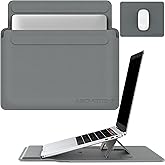 AboveTEK Laptop Sleeve Case for 13-14 inch MacBook Air/Pro, Slim Laptop Case with Stand, Ergonomic Wrist Rest & Mouse Pad, Waterproof Anti-Scratch Leather Bag for 13-14 Surface HP, Grey