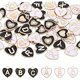 oruola 52pcs/2 Set Love Heart Letter Charms,A to Z Heart Shaped Double Sided Initial Charms for Jewelry Making,Valentine's Day Initial Charm for Necklace Bracelet Jewelry DIY Making,Black/White