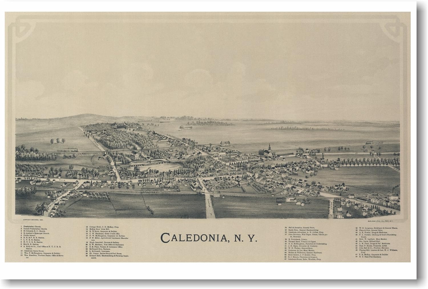 Caledonia, Ny Vintage Aerial Map NEW Travel Poster