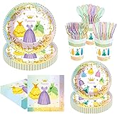 140pcs Princess Birthday Party Decorations Princess Plates Napkins Girls Paper Cups Party Supplies Disposable Tableware Set for Kids Girls Birthday Decor 20 Guests