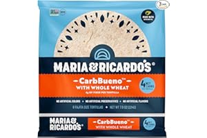 MARIA AND RICARDO'S Low Carb Tortillas Maria & Ricardo's Whole Wheat Plus (3 Pack) 4 Net Carbs, High Fiber, 3g Protein. Low Carb Tortillas. Non GMO PV, Vegan. Kosher.