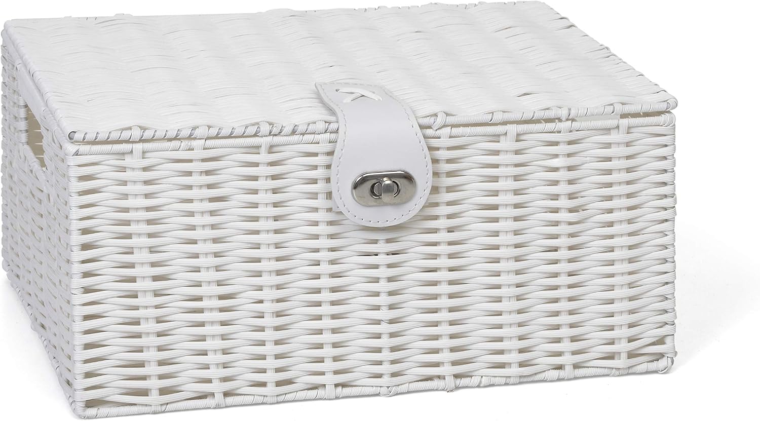 ARPAN Medium Resin Woven Storage Basket Box With Lid & Lock - White