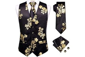 Hi-Tie Mens Suit Vest Tie set Classic Waistcoat and Necktie Handkerchief Cufflinks Suit Wedding Party