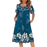 Ekouaer Women's House Dress with Pockets Moomoo Dresses Short Sleeve Mumu Nightgown Lounge Dress Button Down Sleepwear