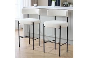 Forsalund Bar Height Stools, 28'' White Bar Stools Set of 2, Boucle Tall Barstools with Back, Mid-Century Modern Bar Chairs for Kitchen Island, Dining Room