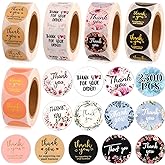 Thank You Small Stickers Rolls, 2500Pcs 1 Inch Thank You for Supporting My Small Business Envelope Seals, 5 Rolls 12 Patterns for Wedding, Birthday, Party Gift Wrap Bag