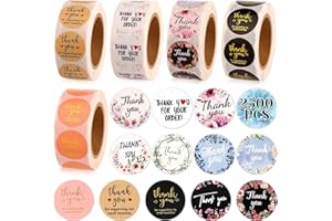 EVATAGE Thank You Small Stickers Rolls, 2500Pcs 1 Inch Thank You for Supporting My Small Business Envelope Seals, 5 Rolls 12 Patterns for Wedding, Birthday, Party Gift Wrap Bag