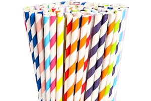 CVNDKN Paper Straws,200 Pcs Paper Drinking Straws For Wedding Party Restaurant Juice, Coffee Cold Drinks, Dessert and DIY Decoration (Stripe)