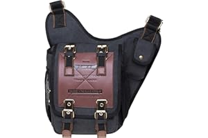 KAUKKO Mens Vintage Canvas Shoulder Messenger Bag Chest Leather Patchwork Messenger Bag