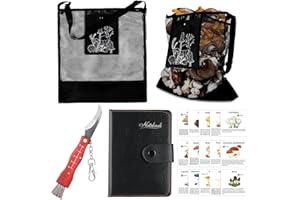 Seajan 18 Pcs Mushroom Foraging Kit with Hunting Bag, Knife Brush Guide Cards and Notebook for Mushroom Lovers(Black)