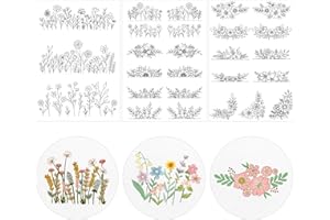 Water Soluble Embroidery Stabilizer - CRASHOT 3 Sheets Stick and Stitch Embroider Paper Wash Away, Embroidery Patterns, Flower Floral Leaves Designs, Suprise for Hand Sewing Lover