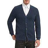 Kallspin Men’s Pure Cotton Cable Knit Cardigan V Neck Button Down Sweater Classic Casual Knitwear