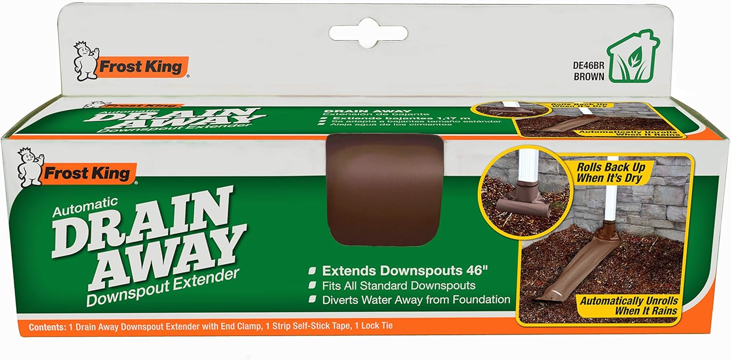 Frost King DE46BR Automatic Plastic Drain Away Downspout Extender, Extends 4-Feet, Brown