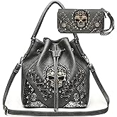 Punk Gothic Rock Metallic Skull Rivet Studded Skeleton Purse Sugar Skull Women Handbag Fashion Shoulder Bag Wallet Set