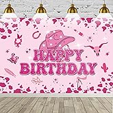 Western Cowgirl Party Decorations, Pink Disco Cowgirl Birthday Backdrop, Happy Birthday Sign for Backdrop, Bachelorette Party Photo Background Decoration, 71x45 Inch