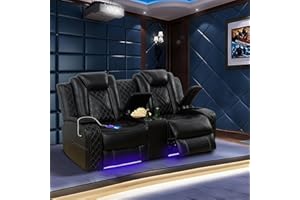 LYNGINS Power Reclining Loveseat Sofa for Living Room, PU Leather Wall Hugger Theater Recliner with Cup Holders, Storage Console, USB Charging, LED Base Light, 170° Adjustable Recline