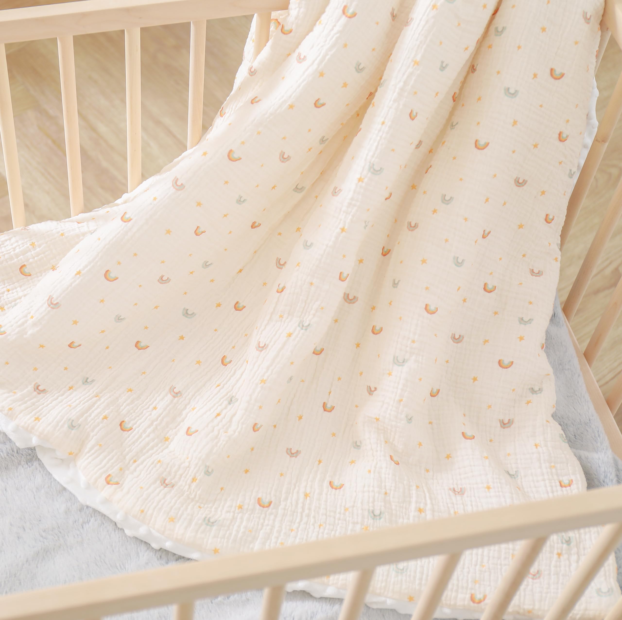 Baby and Toddler Blanket in Muslin Cotton and Soft Minky Oeko Tex - 75x100 cm - Thick Cot Blanket Polyester Filling - Comfort - Baby Swaddle, Comforter, Nap, Preschool - Newborn Gift for Girl or Boy