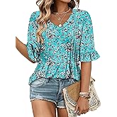 StunShow Womens Blouses Short Sleeve Summer Shirts Tunic Tops for Women Floral Women Tops Dressy Casual