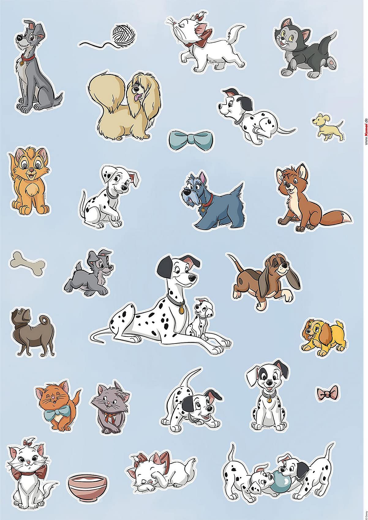 Komar Disney 14099h Wall Tattoo Disney Cats and Dogs 50 x 70 cm (Width x Height) 27 Pieces Susi, Strolchi, Dalmatian, Decorative Sticker, Wall Sticker, Wall Decoration, Children's Room