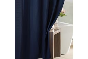 POPKOZZI Navy Blue Waffle Shower Curtain: Heavy Duty Textured Fabric Shower Curtains for Bathroom - 256 GSM Water Repellent Washable Thick Polyester Cloth Bath Curtain - 72x72