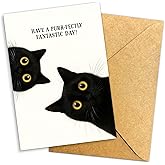Podagree Have a Purr-Fectly Fantastic Day Cat Greeting Card – Cute Black Cats with Big Eyes – Funny and Playful Birthday Card for Cat Lovers, Friends, and Family – 8x5.3 Inch