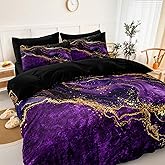 Black Gold Comforter Set Purple Marble Bedding Set Queen Size Black Marble Stone Abstract Artwork Bedroom Decor Black Marble Comforter Sets for All Season