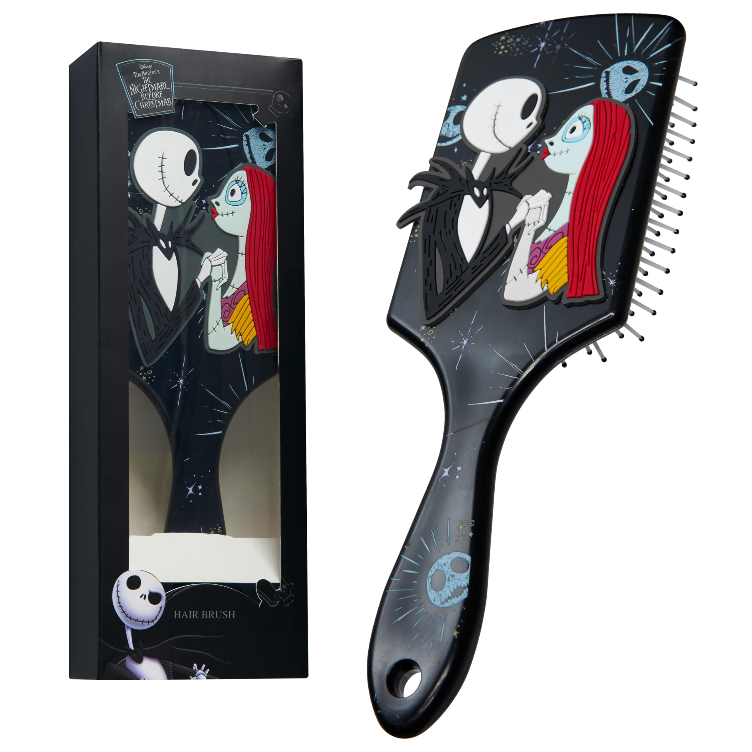 Disney Detangle Hair Brush for Women Teenagers Girls, Paddle Brush and Compact Mirror Set - Gifts for Girls (Jack & Sally Brush)