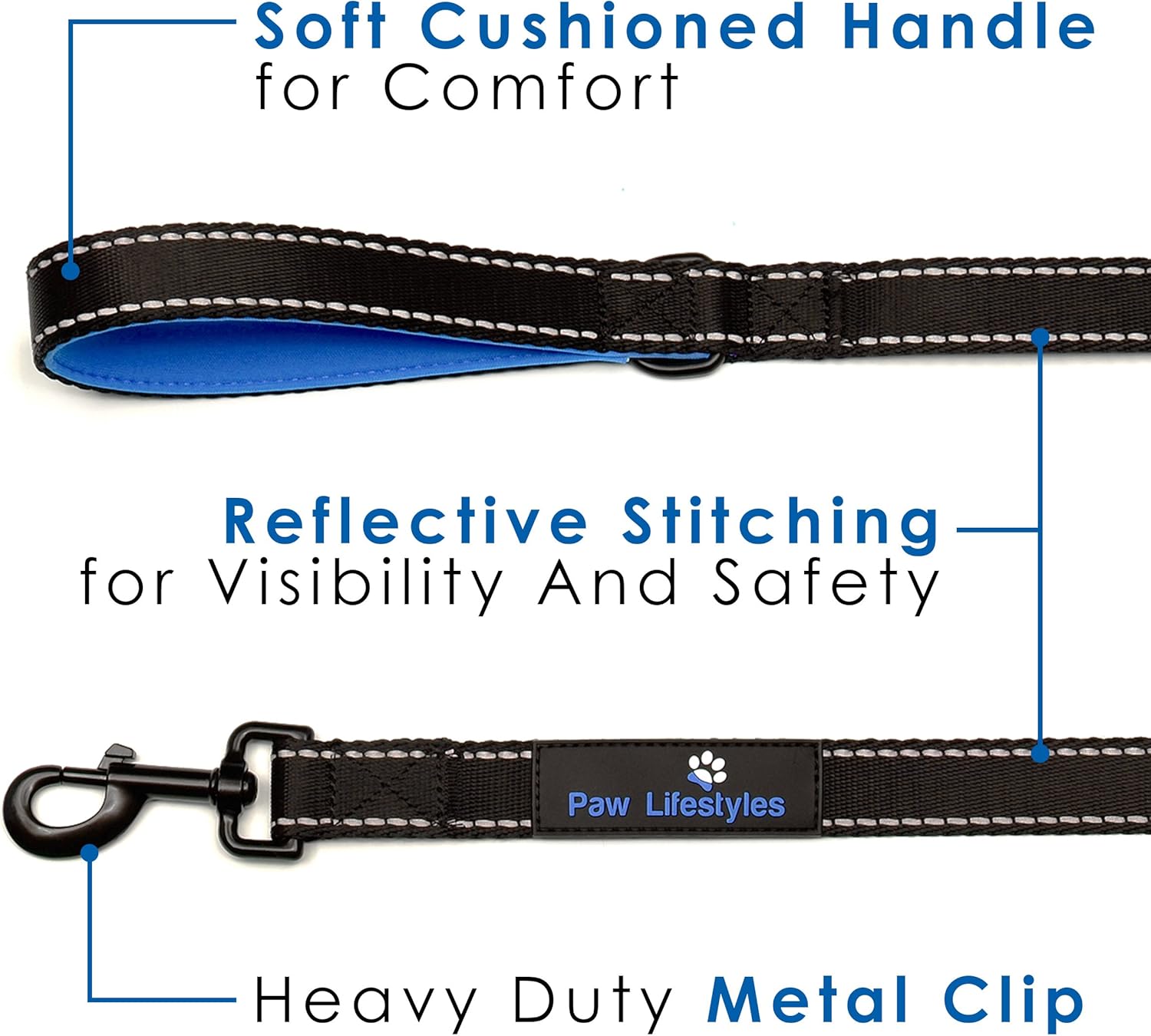 Paw Lifestyles Extra Heavy Duty Dog Leash - 6ft Long - 3mm Thick, Soft Padded Handle for Comfort - Perfect Leashes for Medium and Large Dogs : Pet Supplies