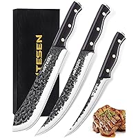 Naitesen Professional Butcher Knife Set 3, Bullnose Meat Cleaver Breaking Knife Boning Knife Hand Forged Very Sharp for Meat 