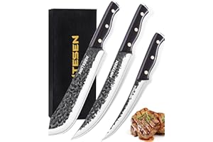 Naitesen Professional Butcher Knife Set 3, Bullnose Meat Cleaver Breaking Knife Boning Knife Hand Forged Very Sharp for Meat 