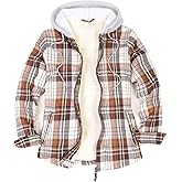 ZENTHACE Women's Hooded Flannel Shirt Jacket,Sherpa Lined Full Zip Fall Winter Plaid Shacket
