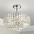 Saint Mossi Modern Crystal Semi Flush Mount with 5 Lights,K9 Crystal Ceiling Light,Close to Ceiling Light Fixture for Dining Room,Livingroom,Bedroom,H11 X D16