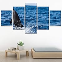 SIGNWIN 5 Panel Canvas Wall Art Modern Art Dolphin Expressive Marine Life Multicolor Nautical Photography Whale for Home Decorations Ready to Hang - 60