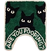 Drydiet U Shaped Toilet Rug Washable Cute Bath Mat 24x20,Black Cat | Soft Absorbent Non-slip Contour Mat for Toilet Base, Machine Washable, Fun Decor for Bathroom, Fits Standard Toilets