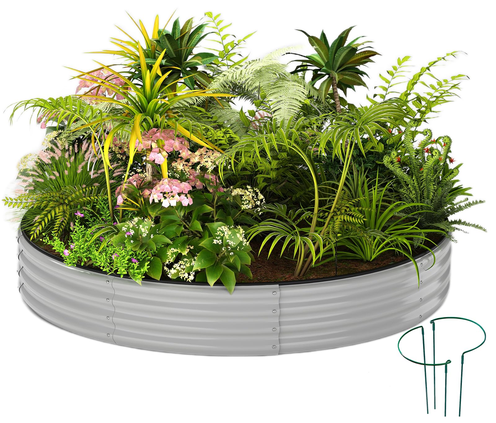 ZFHgarden Galvanized Planter Outdoor Galvanized Metal Planter Round Raised Garden Bed Kit for Gardening Outdoor 1PC Gray 3X3X1FT Image