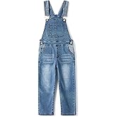 KIDSCOOL SPACE Girls Denim Overalls, Elastic Waistband Inside Washed Stretchy Jeans Jumpsuit