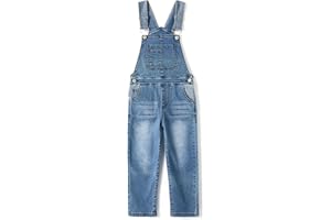 KIDSCOOL SPACE Girls Denim Overalls, Elastic Waistband Inside Washed Stretchy Jeans Jumpsuit